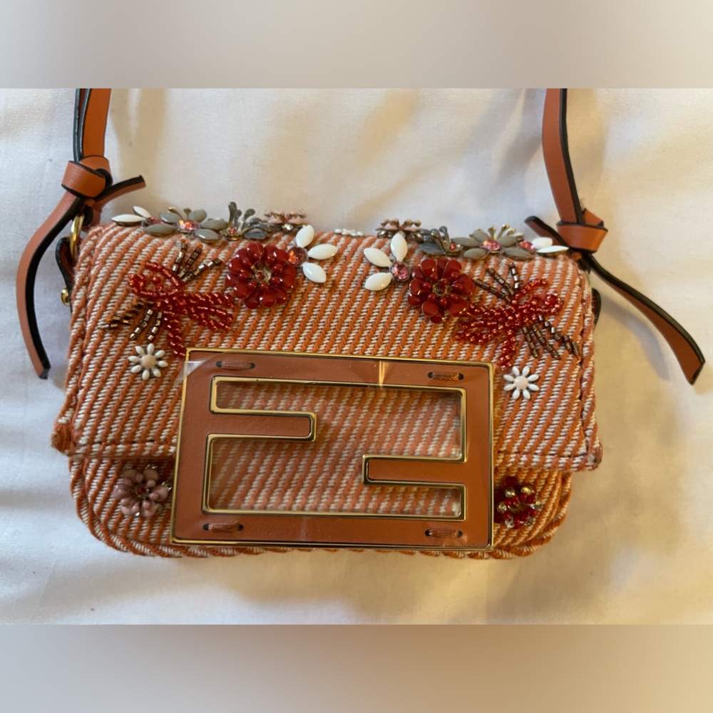 Fendi Embellished Orange Floral Bag